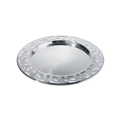 Alessi-Ethno Round tray with perforated edge in 18/10 stainless steel mirror polished
